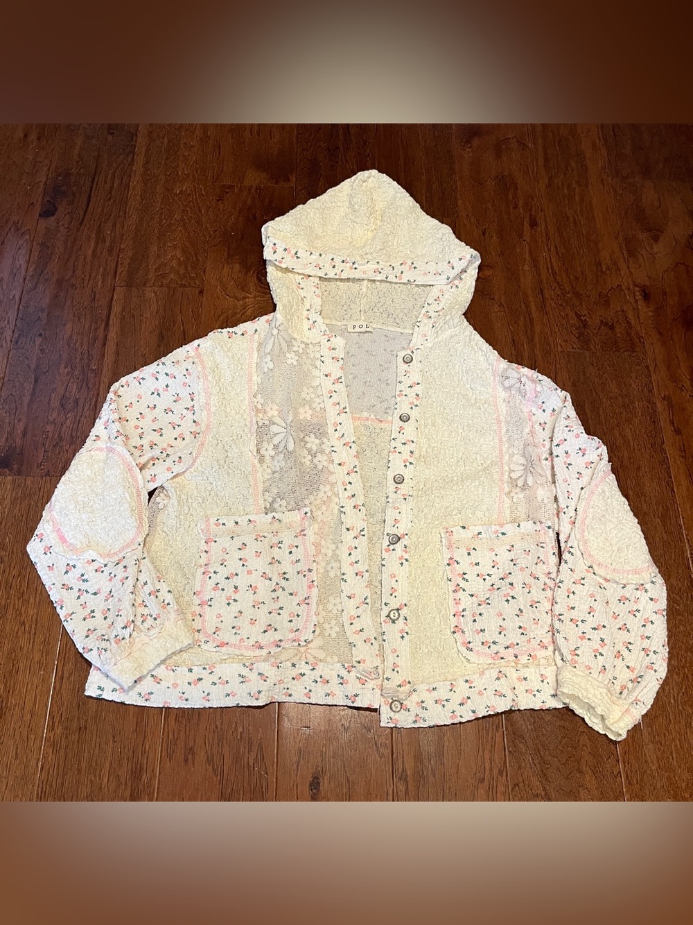 POL Cream Floral and Lace Hooded Jacket